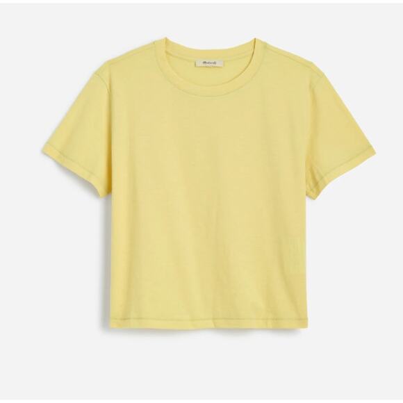 Madewell Slub Jersey Boxy-Crop Tee Sz M Iced Lemon Crewneck Pullover Relaxed Fit - Picture 1 of 7